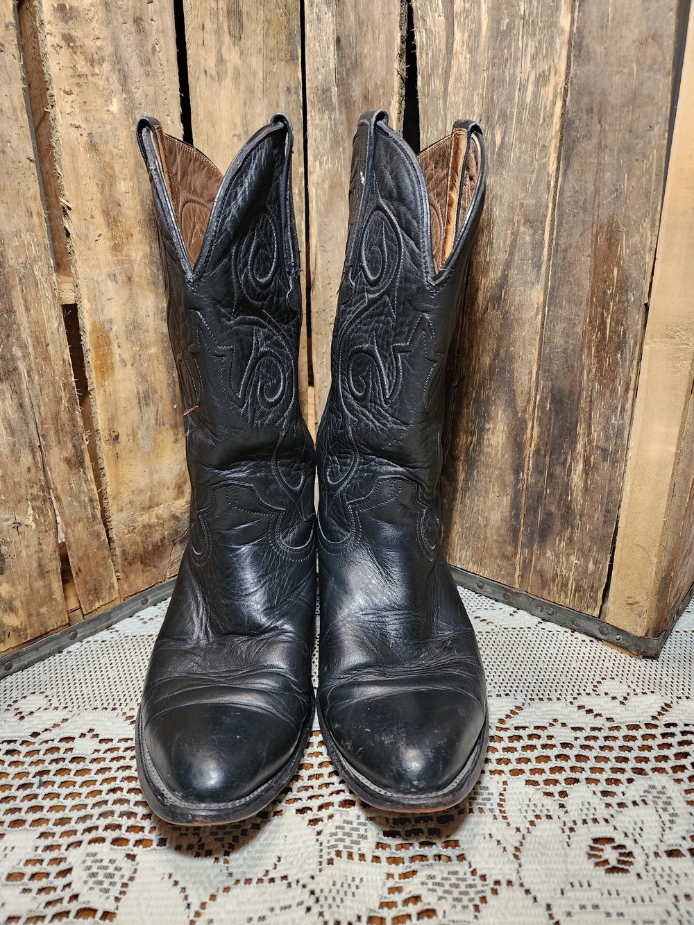 Men's Vintage Montana Black Leather Western Cowboy Boots